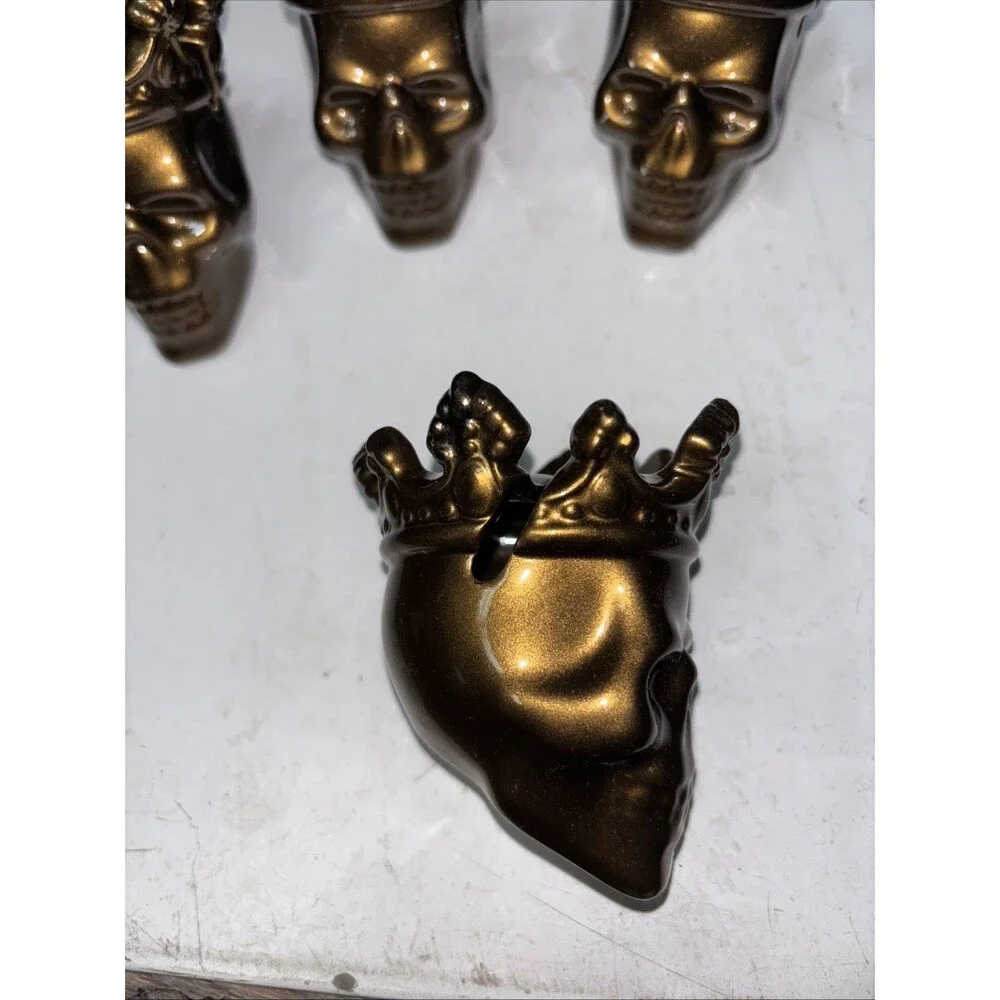 King Skull Place Card Buffet Food Markers Ceramic Copper Lot Of 4 Crown